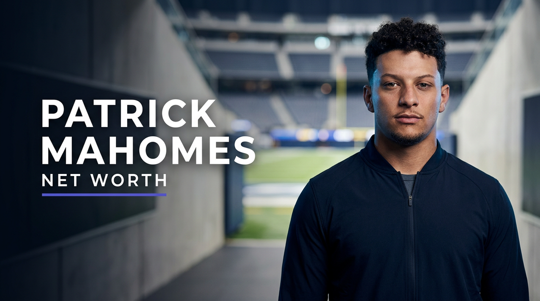 Patrick Mahomes in Chiefs uniform reviewing game plans on the sideline