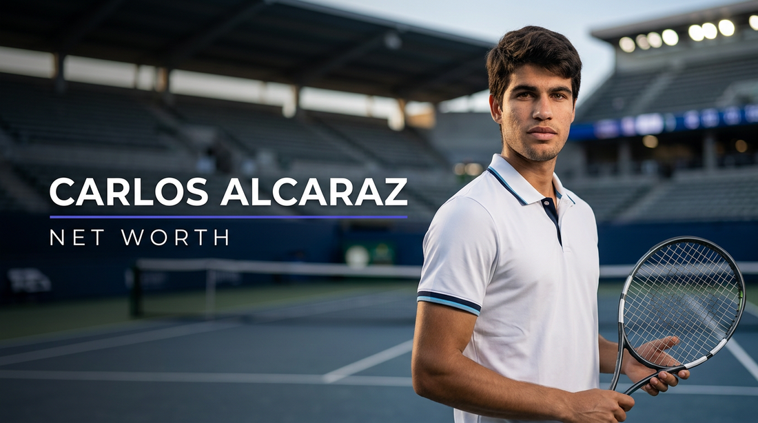 Carlos Alcaraz celebrating on court with his tennis racquet during a Grand Slam tournament