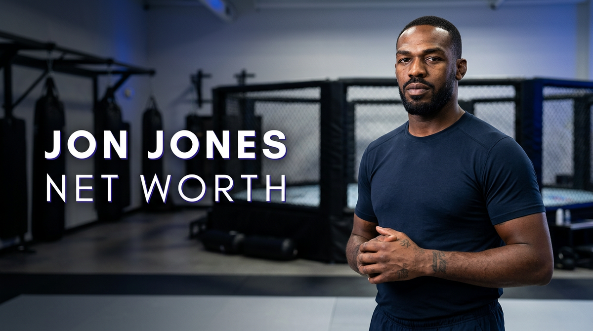 Jon Jones preparing inside the Octagon during a UFC championship bout