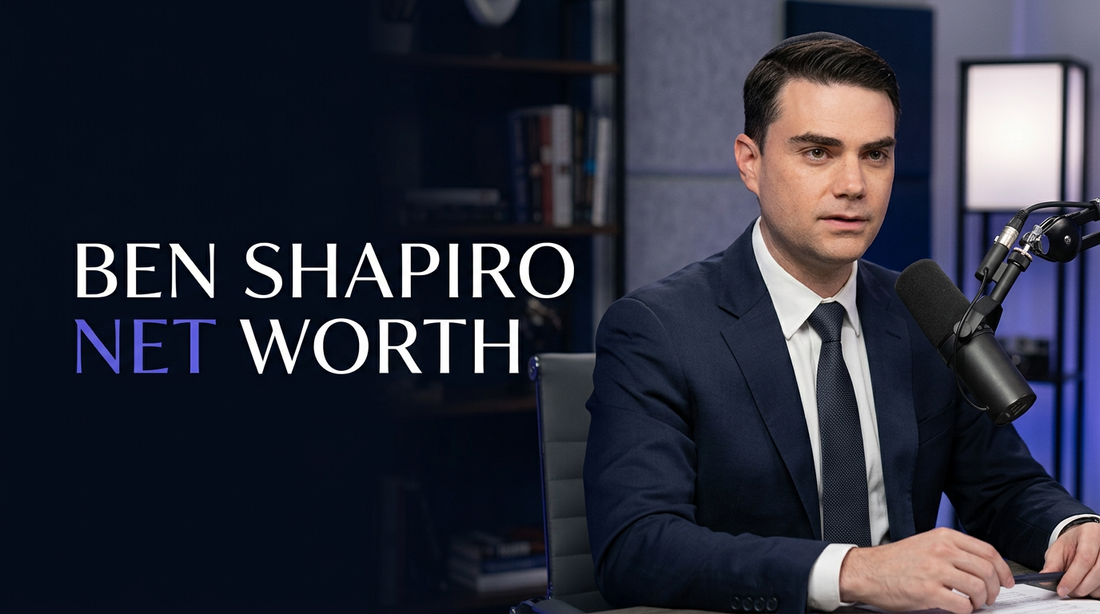 Ben Shapiro speaking at a media event, illustrating his net worth and Daily Wire business ventures