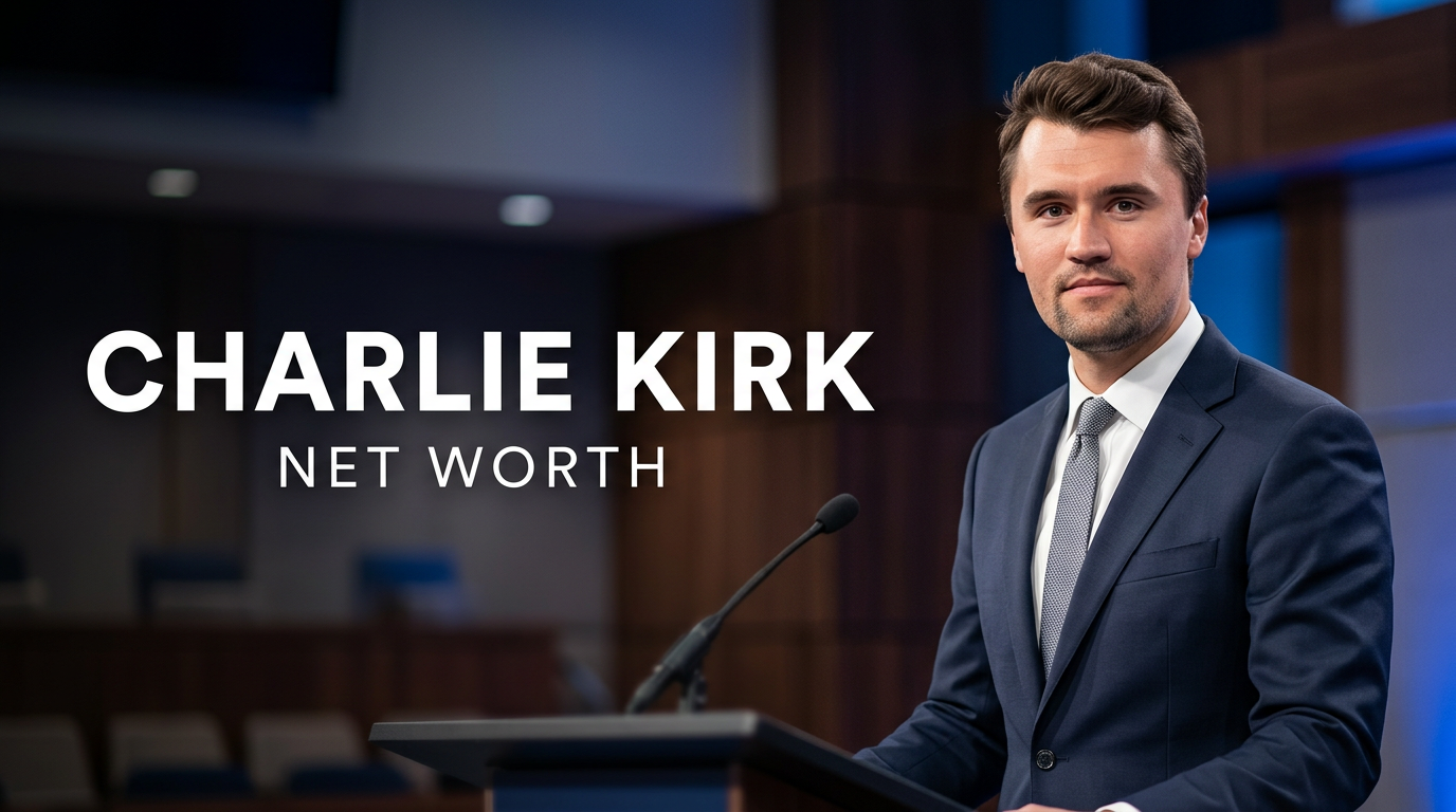Charlie Kirk speaking at a political media conference podium