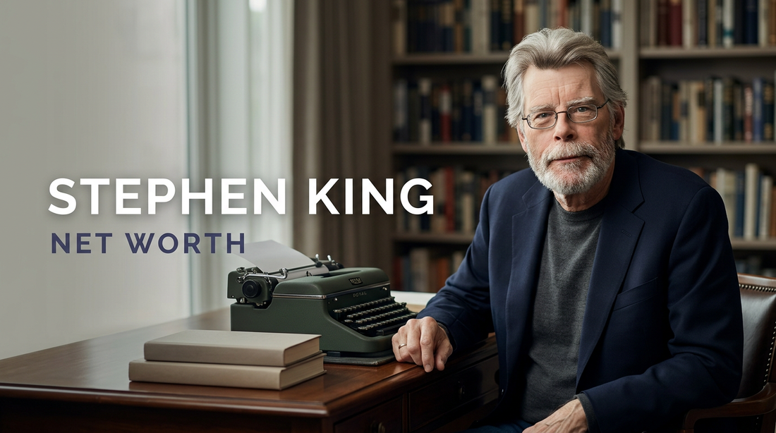 Stephen King speaking at a literary event, representing his publishing career and net worth