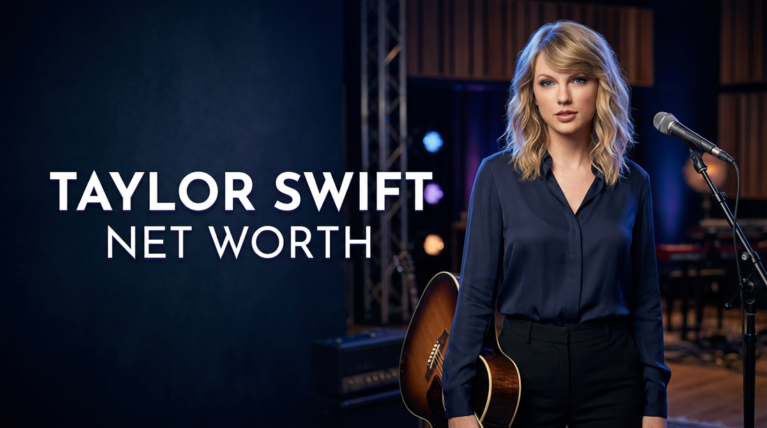 Taylor Swift performing live on stage during a stadium tour concert with illuminated background visuals.