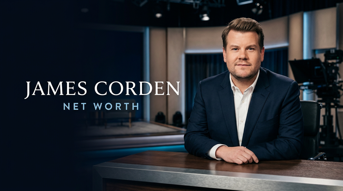 James Corden speaking at a television industry production conference