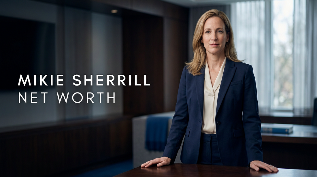 U.S. Representative Mikie Sherrill delivering an address at a podium, representing an editorial profile on congressional financial disclosures and net worth