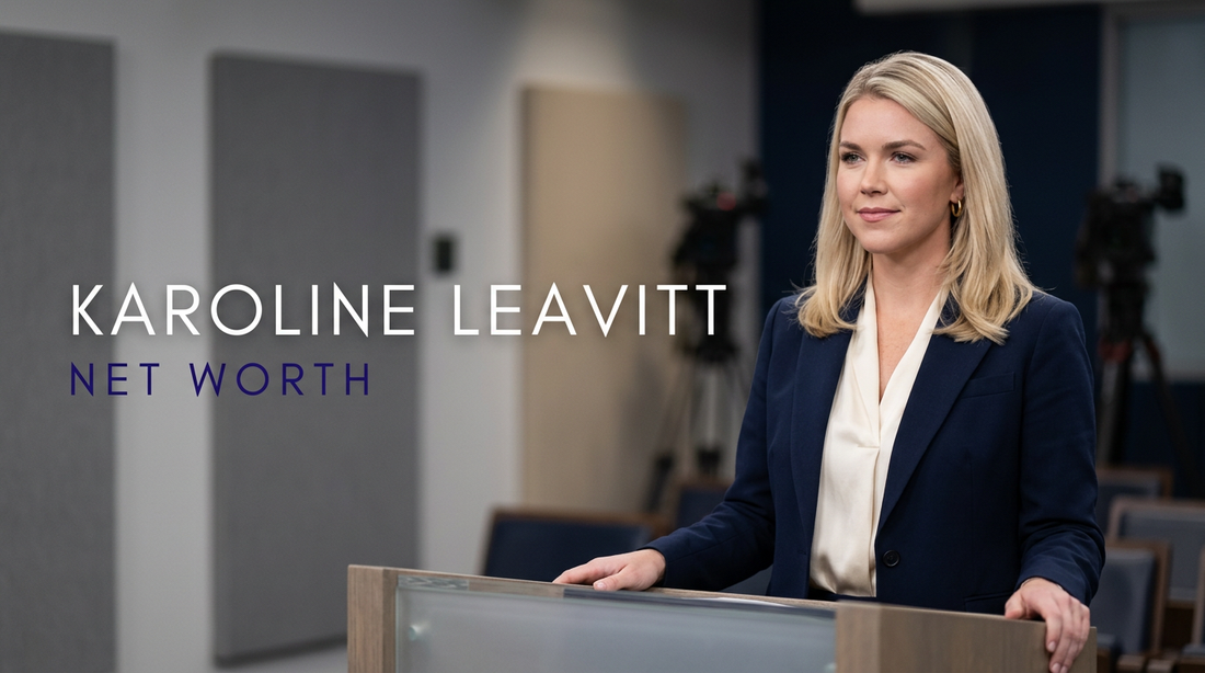 Karoline Leavitt speaking at a press briefing podium as White House Press Secretary